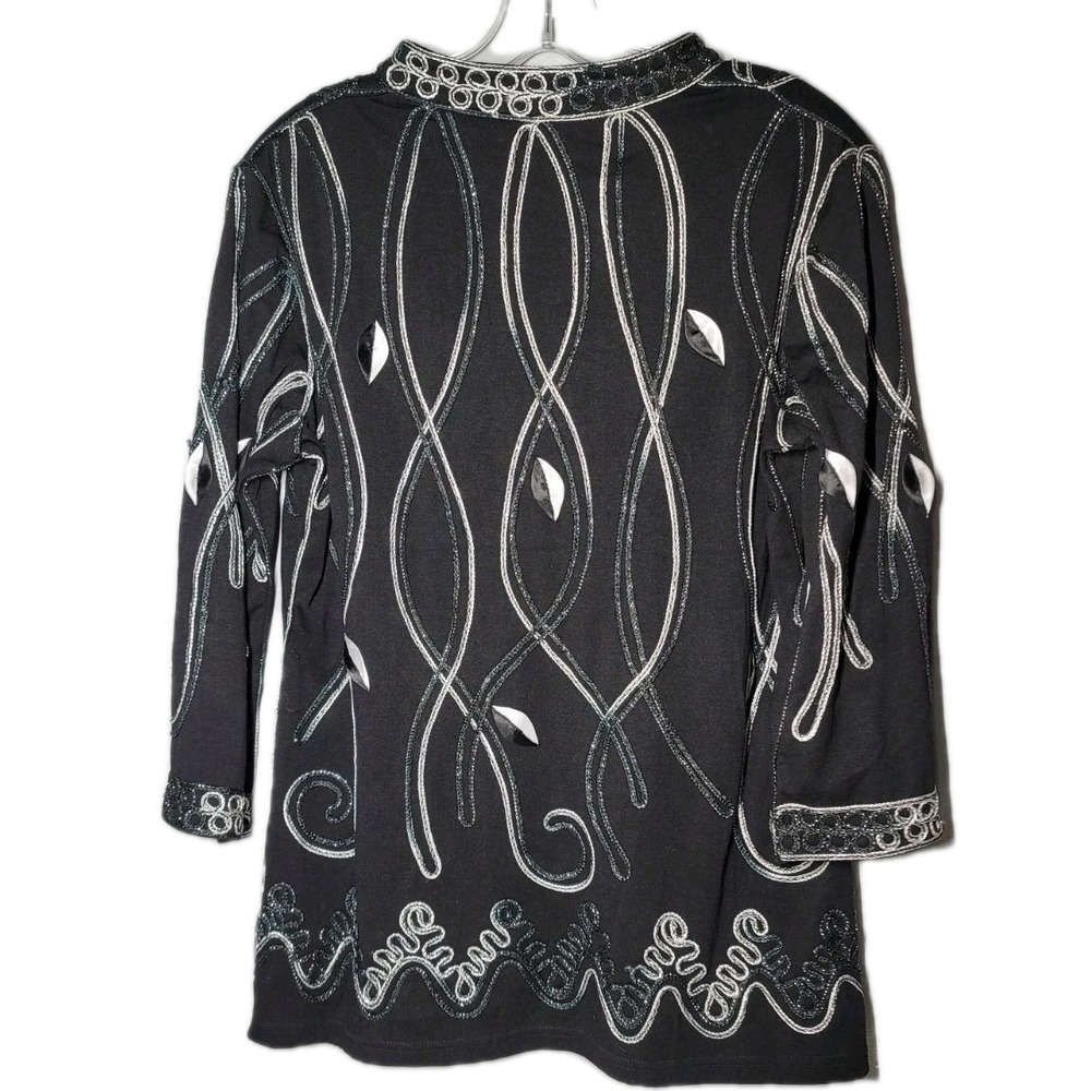 Objects D'art Womens Size Medium Black Blouse Embroidered V Neck - Picture 2 of 6